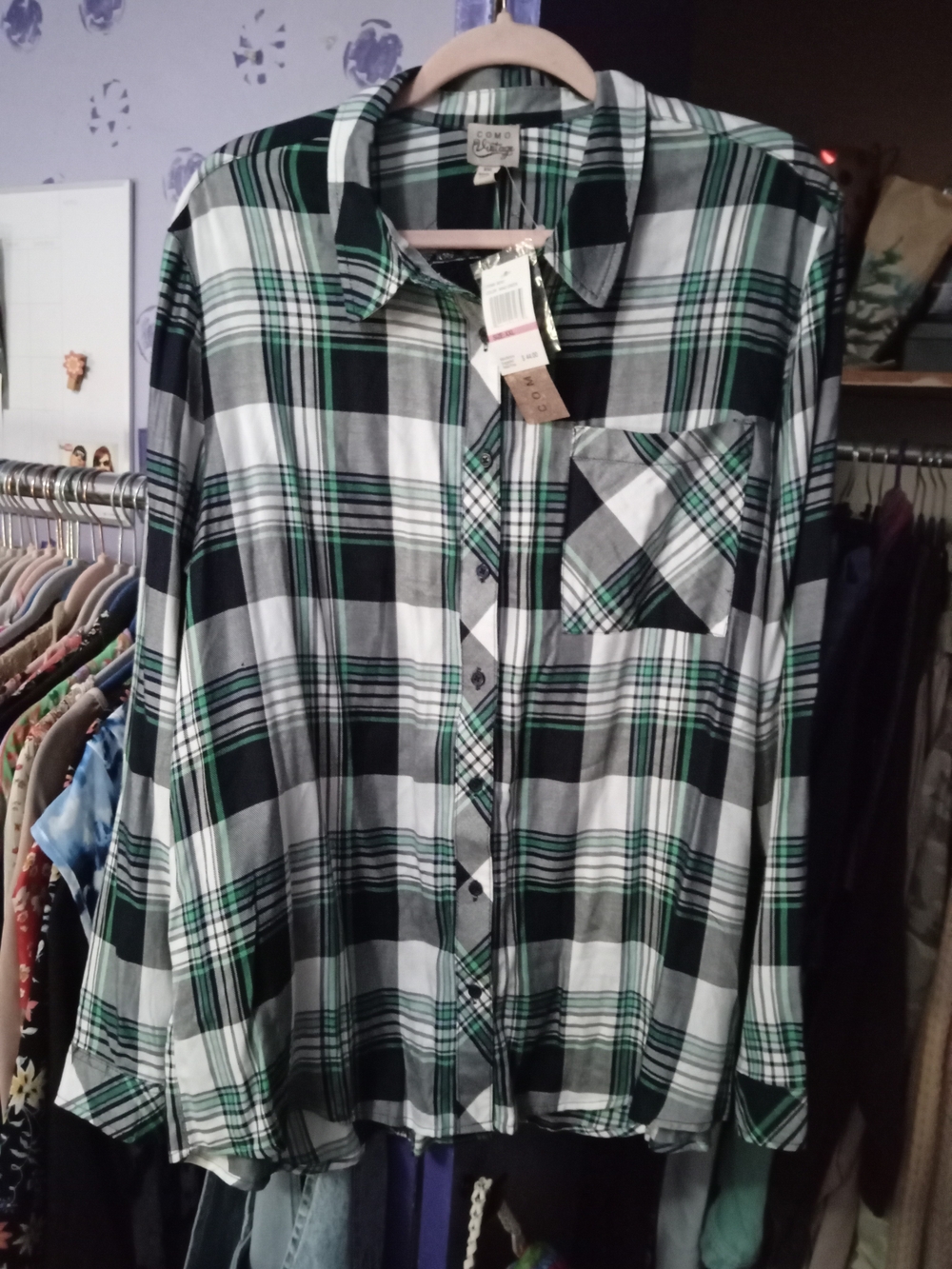 Como Vintage Black, White & Green Plaid Button-Down Shirt